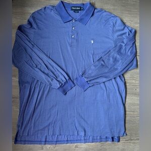 Vintage Polo Golf Ralph Lauren Mens Blue Long Sleeve Striped Polo